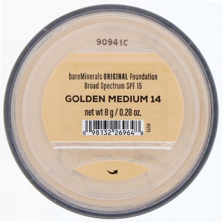 Bare Minerals, Original Foundation, SPF 15, Golden Medium 14, 0.28 oz (8 g):Foundation, وجه