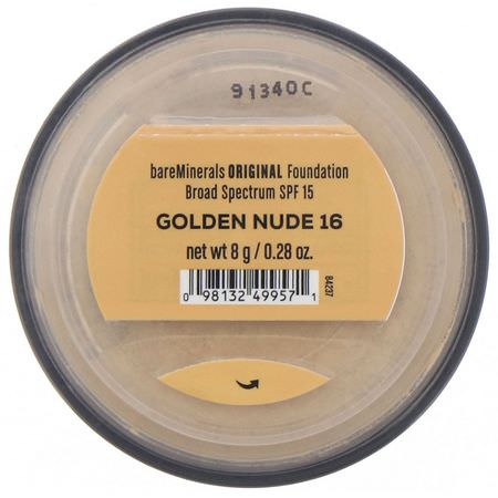 Bare Minerals, Original Foundation, SPF 15, Golden Nude 16, 0.28 oz (8 g):Foundation, وجه