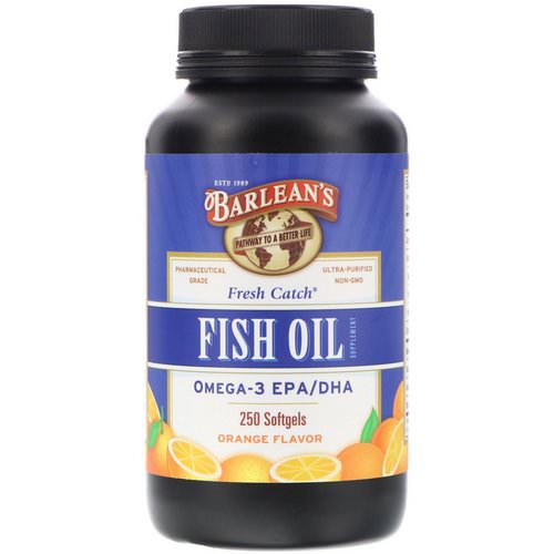 Barlean's, Fresh Catch, Fish Oil Supplement, Omega-3 EPA/DHA, Orange Flavor, 250 Softgels فوائد