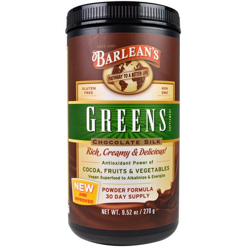 Barlean's, Greens, Powder Formula, Chocolate Silk, 9.52 oz (270 g) فوائد