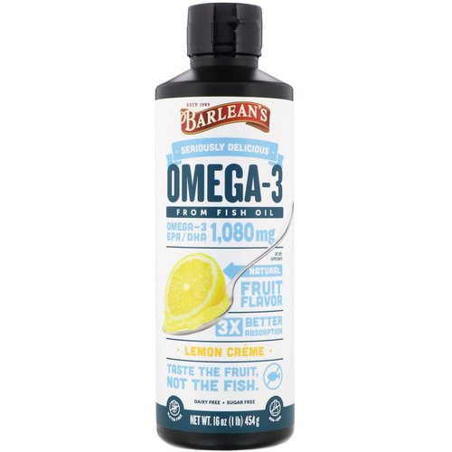 Barlean's, Omega-3, Fish Oil, Lemon Creme, 16 oz (454 g) فوائد