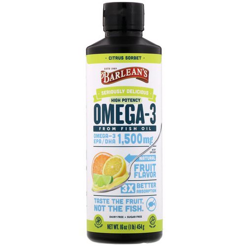 Barlean's, Seriously Delicious, Omega-3 Fish Oil, Citrus Sorbet, 16 oz (454 g) فوائد