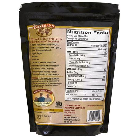 Barlean's, Organic, Forti-Flax, Premium Ground Flaxseed, 28 oz (1 lb 12 oz):مكملات بذ,ر الكتان, Omegas EPA DHA