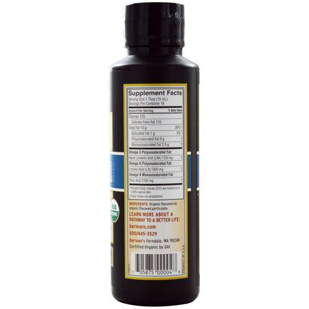 Barlean's, Organic Lignan Flax Oil, 8 fl oz (236 ml):تركيبات Omega 3-6-9, EFA