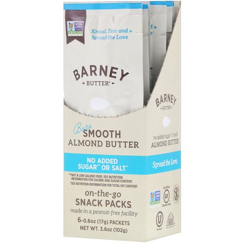 Barney Butter, Almond Butter, On the Go Snack Packs, Bare Smooth, 6 Packets, 0.6 oz (17 g) Each فوائد
