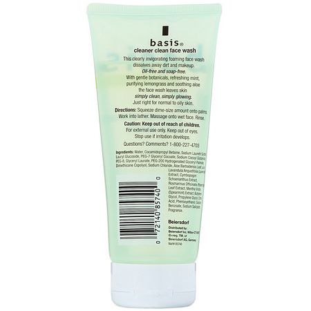 Basis, Cleaner Clean Face Wash, 6 fl oz (177 ml):المنظفات, غسل ال,جه