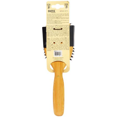 Bass Brushes, Large Oval, Cushion Style, 100% Wild Boar Bristles, Beveled, Wood Handle, 1 Hair Brush:أمشاط, فرش الشعر
