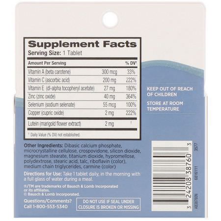 Bausch & Lomb, Eye Vitamin & Mineral Supplement, Lutein & Antioxidants, 60 Tablets:متعدد المعادن, المعادن