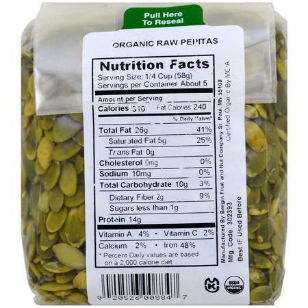 Bergin Fruit and Nut Company, Organic Raw Pepitas, 10 oz (284 g):Pepitas, بذ,ر القرع