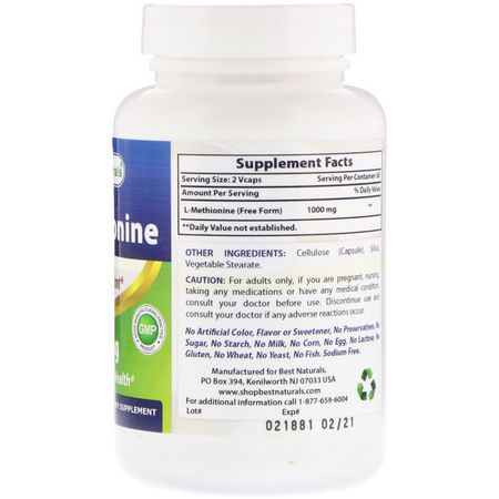 Best Naturals, L-Methionine, 500 mg, 120 Vcaps:L-Methionine,الأحماض الأمينية