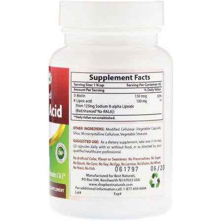 Best Naturals, Stabilized R-Lipoic Acid, 100 mg, 60 VCaps:حمض ألفا ليب,يك, مضادات الأكسدة