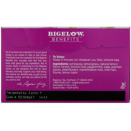 Bigelow, Benefits, Stay Well, Lemon & Echinacea Herbal Tea, 18 Tea Bags, 1.15 oz (32 g):شاي طبي, شاي أعشاب
