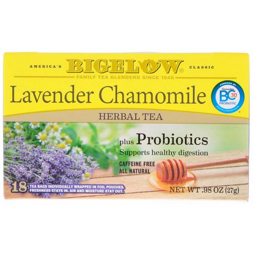 Bigelow, Herbal Tea, Lavender Chamomile Plus Probiotics, 18 Tea Bags, .98 oz (27 g) فوائد