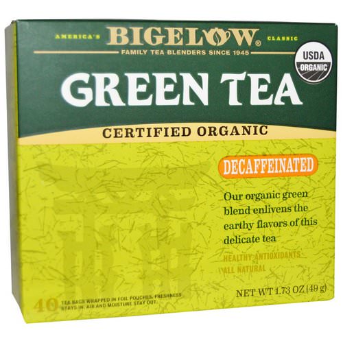 Bigelow, Organic Green Tea, Decaffeinated, 40 Tea Bags, 1.73 oz (49 g) فوائد