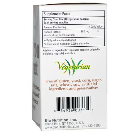 Bio Nutrition, Saffron Extract, 50 Veggie Caps:الذاكرة ,المعرفية