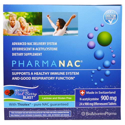 BioAdvantex Pharma, PharmaNAC, Pink Berry Blast, 900 mg, 24 Effervescent Tablets فوائد