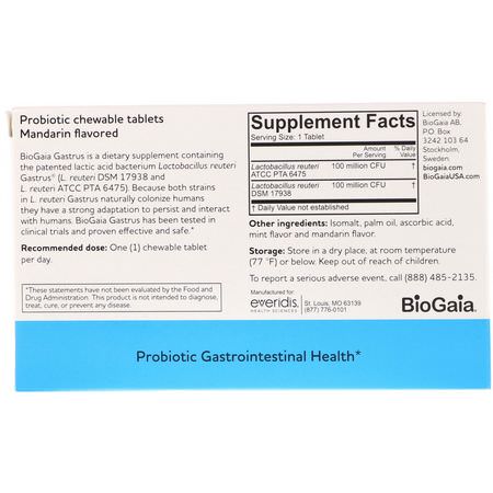 BioGaia, Gastrus, For GI Tract, Mandarin Flavored, 30 Chewable Tablets:الملبنة, البروبيوتيك