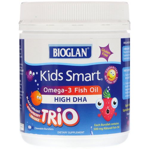 Bioglan, Kids Smart, Omega-3 Fish Oil, Trio Flavor, 180 Chewable Burstlets فوائد
