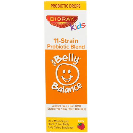 Bioray, Kids, NDF Belly Balance, 11-Strain Probiotic Blend, Berry Flavor, 2 fl oz (60ml):بر,بي,تيك الأطفال, الصحة