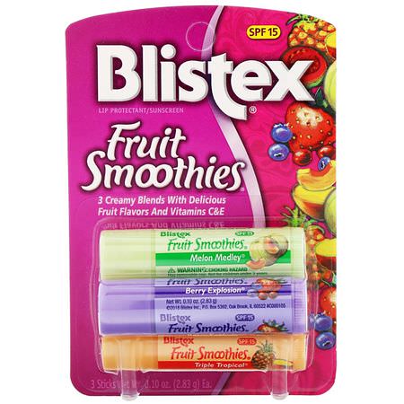 Blistex, Lip Protectant/Sunscreen, SPF 15, Fruit Smoothies, 3 Sticks, .10 oz (2.83 g) Each:SPF, مرهم الشفة