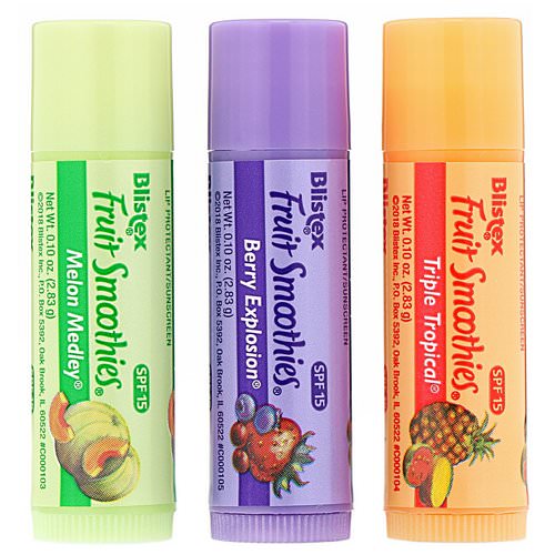 Blistex, Lip Protectant/Sunscreen, SPF 15, Fruit Smoothies, 3 Sticks, .10 oz (2.83 g) Each فوائد