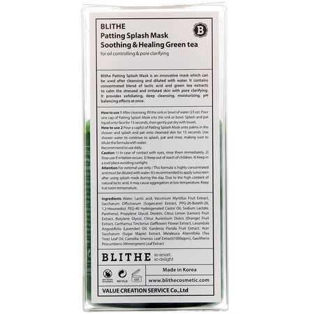 Blithe, Patting Splash Mask, Soothing & Healing Green Tea, 5.07 fl oz (150 ml):أقنعة العيب, حب الشباب