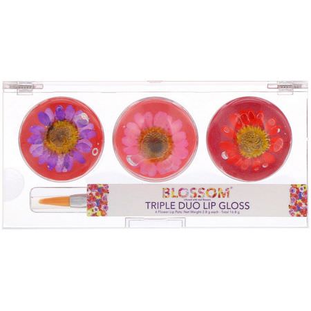 Blossom, Triple Duo Lip Gloss, Luscious Kiss Collection, 6 Flower Lip Pots, 2.8 g Each:Lip Gloss, شفاه