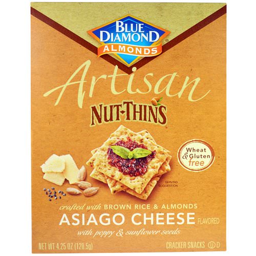 Blue Diamond, Artisan Nut-Thins, Asiago Cheese Cracker Snacks, 4.24 oz (120.5 g) فوائد