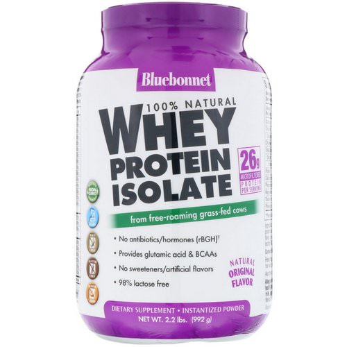 Bluebonnet Nutrition, 100% Natural Whey Protein Isolate, Natural Original Flavor, 2.2 lbs (992 g) فوائد
