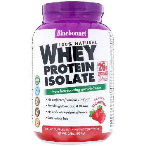 Bluebonnet Nutrition, 100% Natural, Whey Protein Isolate, Natural Strawberry, 2 lb (924 g) فوائد
