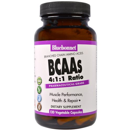 Bluebonnet Nutrition, BCAAs 4:1:1 Ratio (Branched Chain Amino Acids), 120 Veggie Caps فوائد
