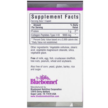 Bluebonnet Nutrition, Beautiful Ally, Collagen Type I+III, 1,000 mg, 90 Caplets:ملاحق الك,لاجين, المفصل
