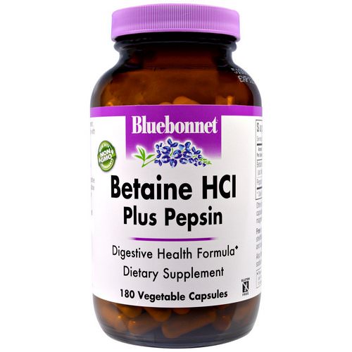 Bluebonnet Nutrition, Betaine HCl, Plus Pepsin, 180 Veggie Caps فوائد