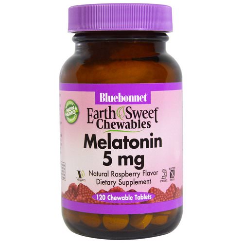 Bluebonnet Nutrition, Earth Sweet Chewables, Melatonin, Natural Raspberry Flavor, 5 mg, 120 Chewable Tablets فوائد