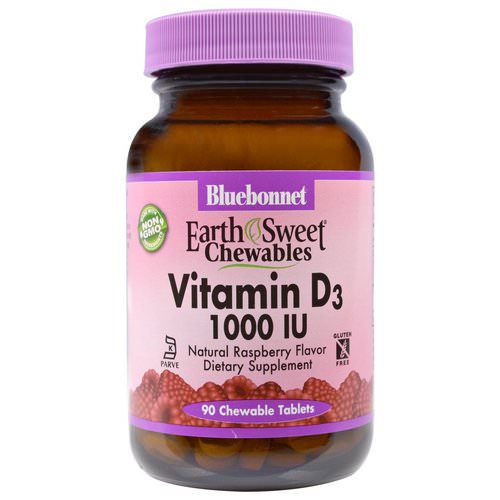 Bluebonnet Nutrition, Earth Sweet Chewables, Vitamin D3, 1000 IU, Natural Raspberry Flavor, 90 Chewable Tablets فوائد