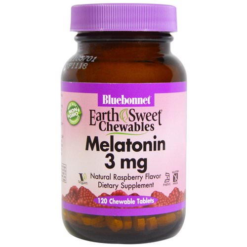 Bluebonnet Nutrition, EarthSweet Chewables, Melatonin, Natural Raspberry Flavor, 3 mg, 120 Chewable Tablets فوائد