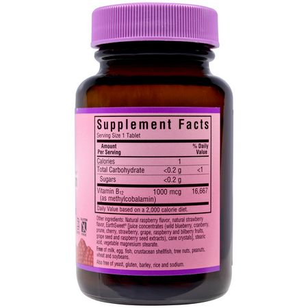 Bluebonnet Nutrition, EarthSweet Chewables, Methylcobalamin, Natural Raspberry Flavor, 1000 mcg, 60 Chewable Tablets:B12, فيتامين B