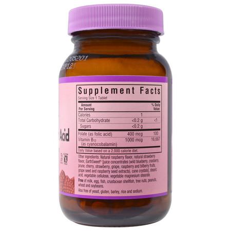 Bluebonnet Nutrition, EarthSweet Chewables, Vitamin B-12 & Folic Acid, Natural Raspberry Flavor, 180 Chewable Tablets:فيتامين ب, الفيتامينات