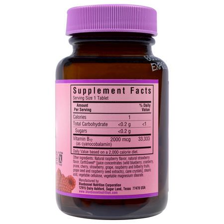 Bluebonnet Nutrition, EarthSweet Chewables, Vitamin B12, Natural Raspberry Flavor, 2,000 mcg, 90 Chewable Tablets:B12, فيتامين B