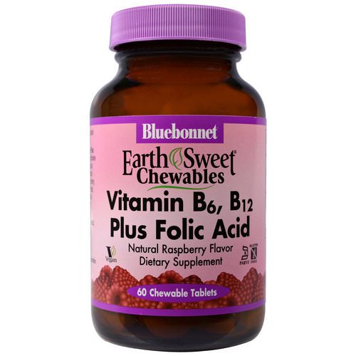 Bluebonnet Nutrition, EarthSweet Chewables, Vitamin B6, B12 Plus Folic Acid, Natural Raspberry Flavor, 60 Chewable Tablets فوائد