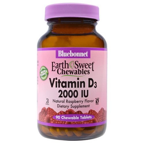 Bluebonnet Nutrition, EarthSweet Chewables, Vitamin D3, Natural Raspberry Flavor, 2,000 IU, 90 Chewable Tablets فوائد