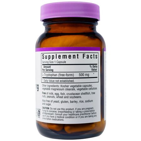 Bluebonnet Nutrition, L-Tryptophan, 500 mg, 60 Veggie Caps:L-Tryptophan, Sleep