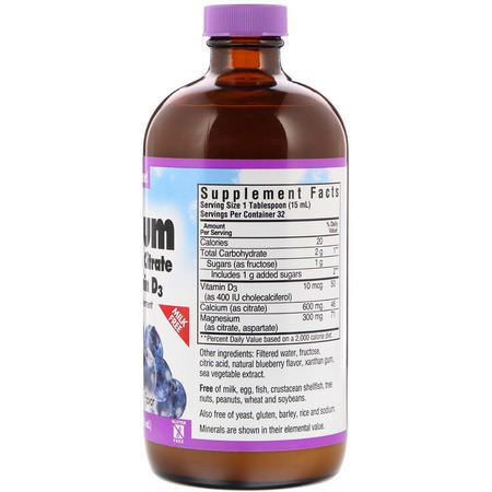 Bluebonnet Nutrition, Liquid Calcium Magnesium Citrate Plus Vitamin D3, Natural Blueberry Flavor, 16 fl oz (472 ml):الكالسي,م ,المعادن
