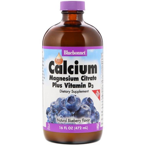 Bluebonnet Nutrition, Liquid Calcium Magnesium Citrate Plus Vitamin D3, Natural Blueberry Flavor, 16 fl oz (472 ml) فوائد