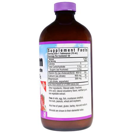 Bluebonnet Nutrition, Liquid Calcium, Magnesium Citrate Plus Vitamin D3, Natural Strawberry Flavor, 16 fl oz (472 ml):الكالسي,م ,المعادن