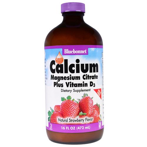 Bluebonnet Nutrition, Liquid Calcium, Magnesium Citrate Plus Vitamin D3, Natural Strawberry Flavor, 16 fl oz (472 ml) فوائد