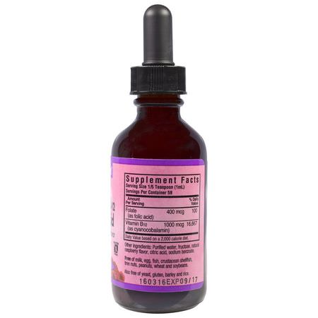 Bluebonnet Nutrition, Liquid Vitamin B-12 & Folic Acid, Natural Raspberry Flavor, 2 fl oz (59 ml):فيتامين ب, الفيتامينات