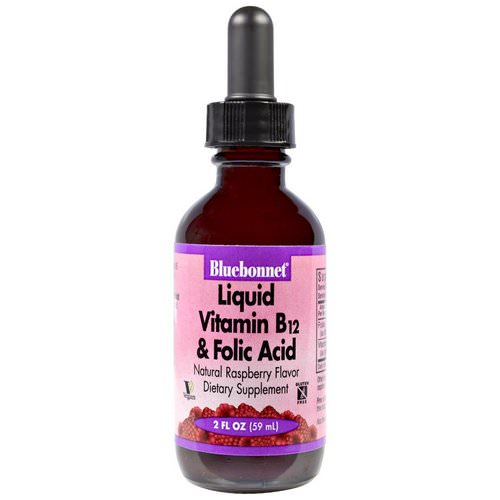 Bluebonnet Nutrition, Liquid Vitamin B-12 & Folic Acid, Natural Raspberry Flavor, 2 fl oz (59 ml) فوائد