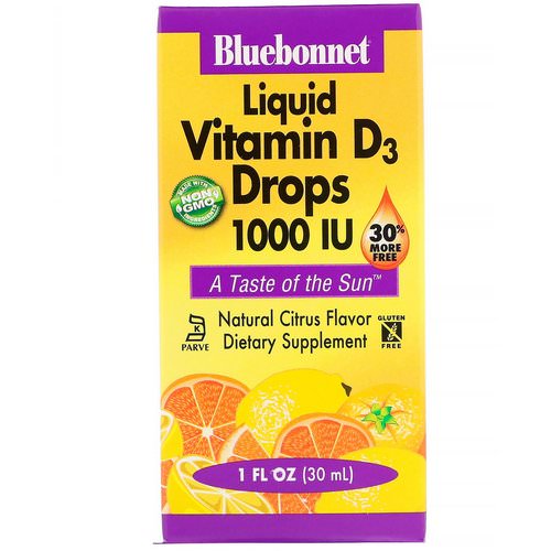 Bluebonnet Nutrition, Liquid Vitamin D3 Drops, Natural Citrus Flavor, 1,000 IU, 1 fl oz (30 ml) فوائد