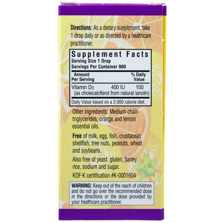 Bluebonnet Nutrition, Liquid Vitamin D3 Drops, Natural Citrus Flavor, 400 IU, 1 fl oz (30 ml):D3 Cholecalciferol, فيتامين D